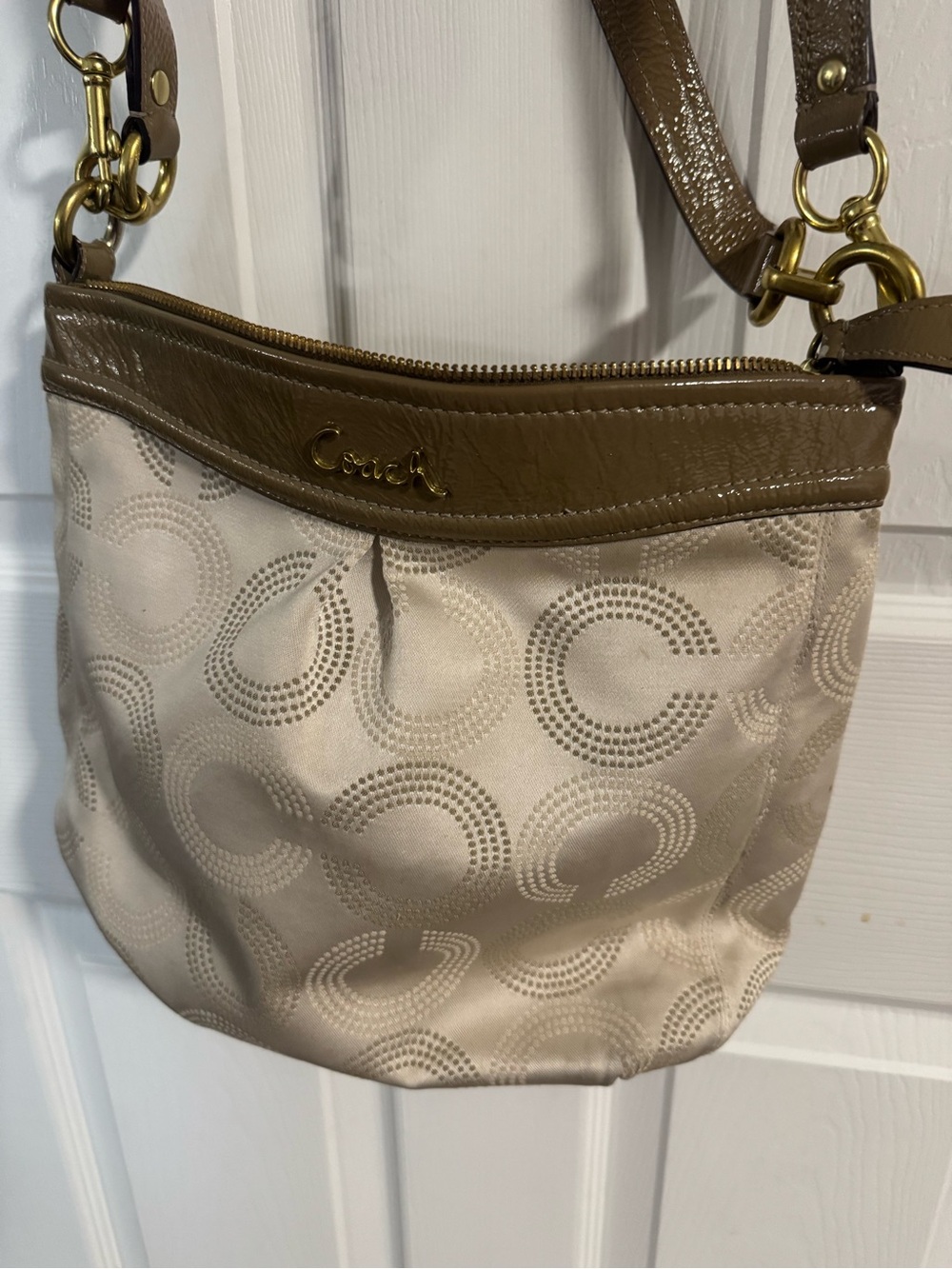 Coach Beige and Brown Signature Shoulder Bag